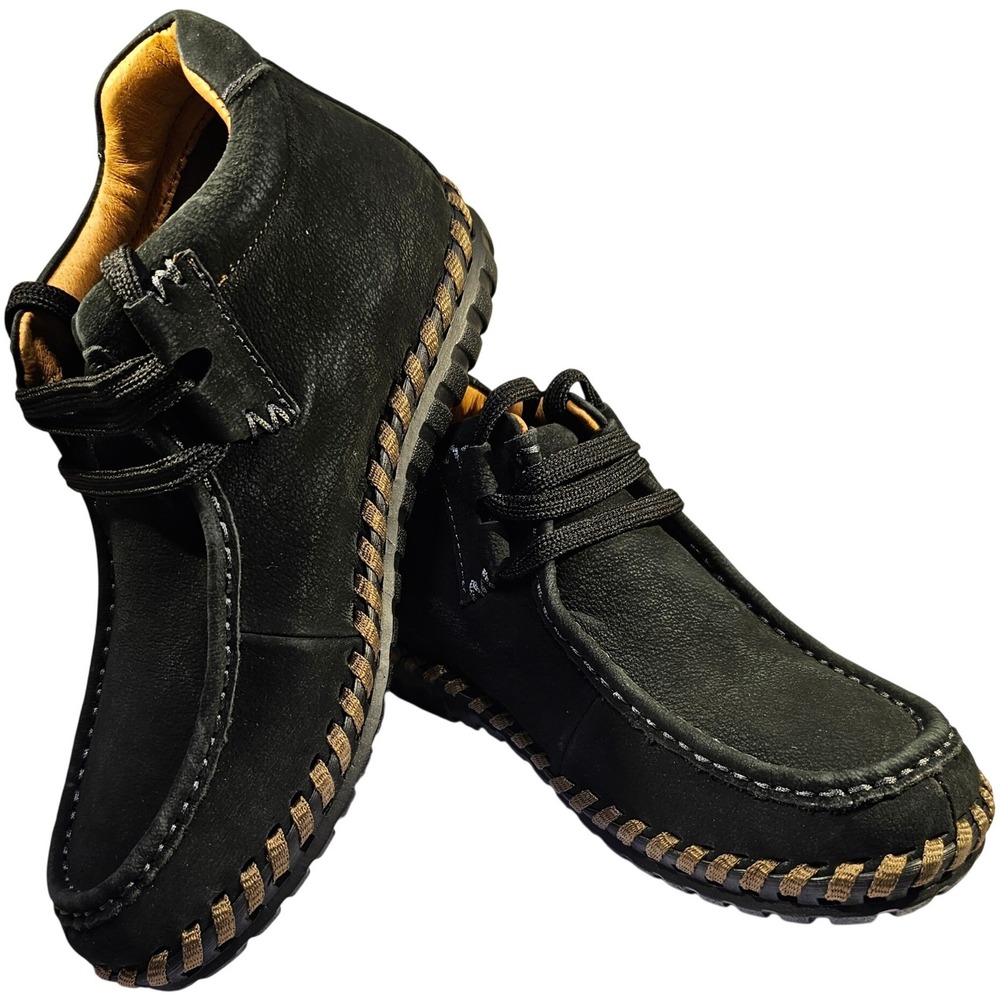 Bernie Mev Tampa‎ Black Leather Whipstitch Memory Foam Chukka Boots Size 38 NEW